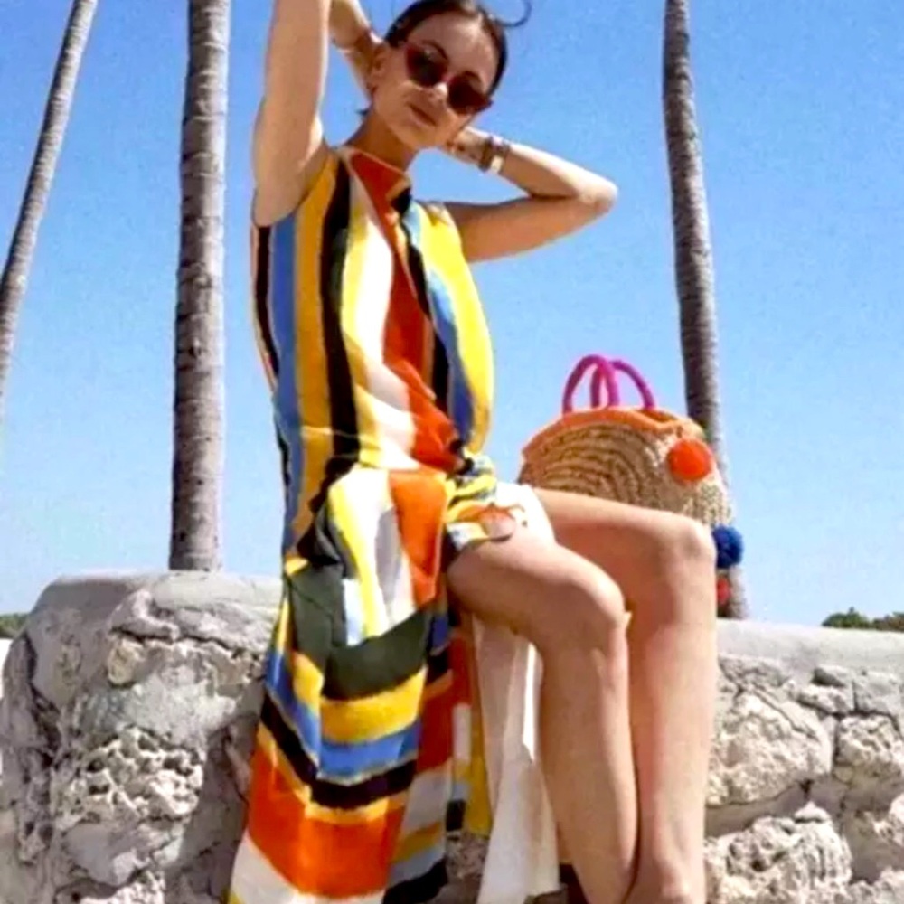 Tory Burch Bettina Striped Silk Mid-Length Dress, Sz6/M